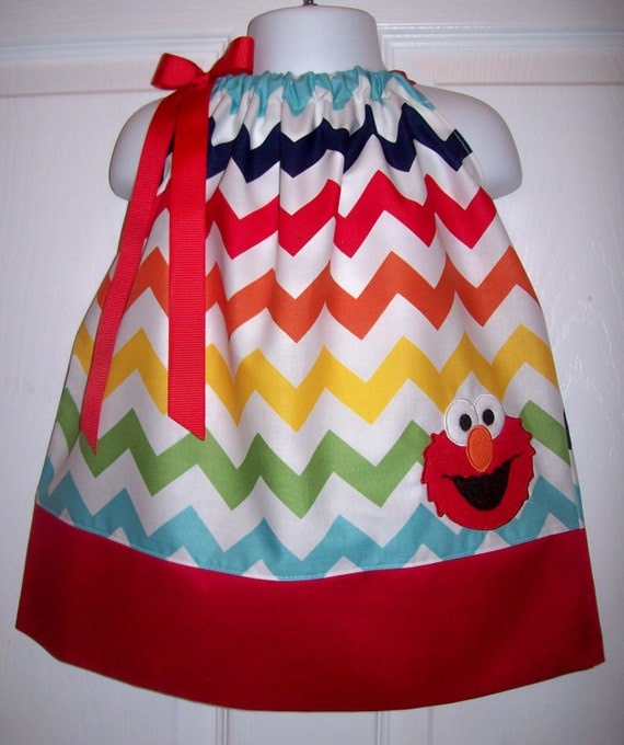 Elmo Pillowcase Dress Rainbow Chevron Perfect for Birthday Primary Zig Zag