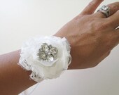 20% OFF Bridal Ribbon Bracelet Cuff made with a Vintage Repurposed Earring and White Ribbon OR can be worn as a Headband