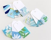 Vintage Fabric Covered Shipping - Gift - Hang Tags Small 12 pack - Blue, Green