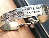 Hand Stamped Bracelet - Personalized Bracelet - Mothers Jewelry - Brass Cuff - FAMILY TREES