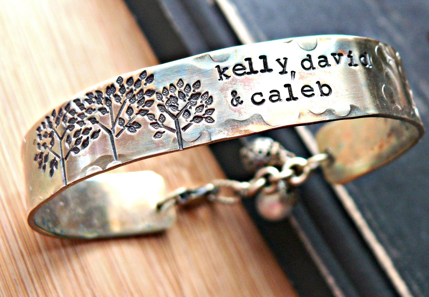 Hand Stamped Bracelet - Personalized Bracelet - Mothers Jewelry - Brass Cuff - FAMILY TREES