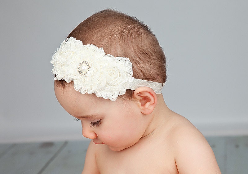 Baby Headband. Ivory Lace Flower Headband, Lace Flower Headband, Girls Hair Accessories, Ivory Baby Headband, Baby Hair Accessories