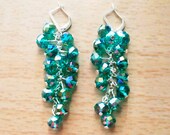 Crystal Glass Earrings Drop Dangle Chandelier Bridesmaids Wedding Valentines Gift Blue Aqua teardrop bridal party sterling silver plated