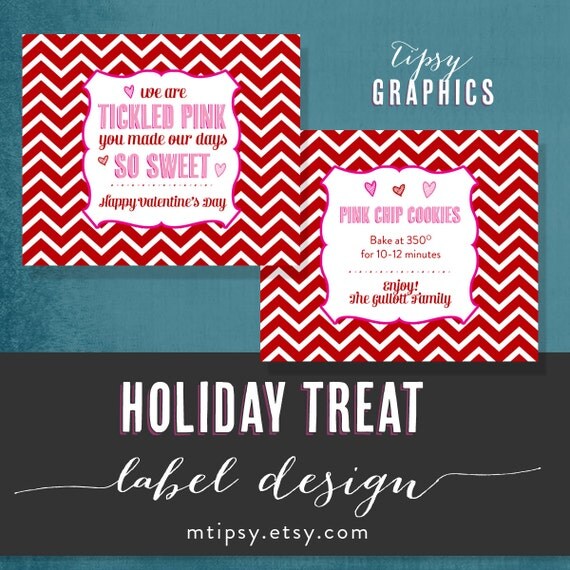 Valentine's Day. Chevron Holiday Cookie Stickers or Tags. By Tipsy Graphics Il_570xn