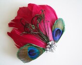 Peocock Fascinator - Peacock Headpiece - Fuchsia Peacock Bridal Fascinator - Fuchsia Peacock Bridal Headpiece - Peacock Bridesmaid Headpiece