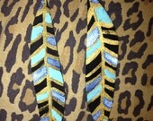 Recycled upcycled leather hand painted feather earrings