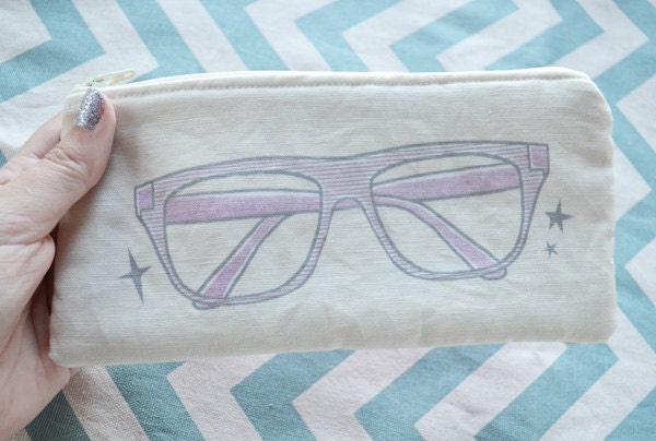 Glasses Case Zipper Pouch Purple Pink Polka Dot