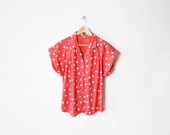 Vintage 80s Coral Polka Dot Blouse Top  - m/l/xl