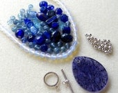 Quartz Blueberry Opalite Gemstone Glass Beads Blue Silver Pewter  Beads Kit DIY Jewelry Kit DIY