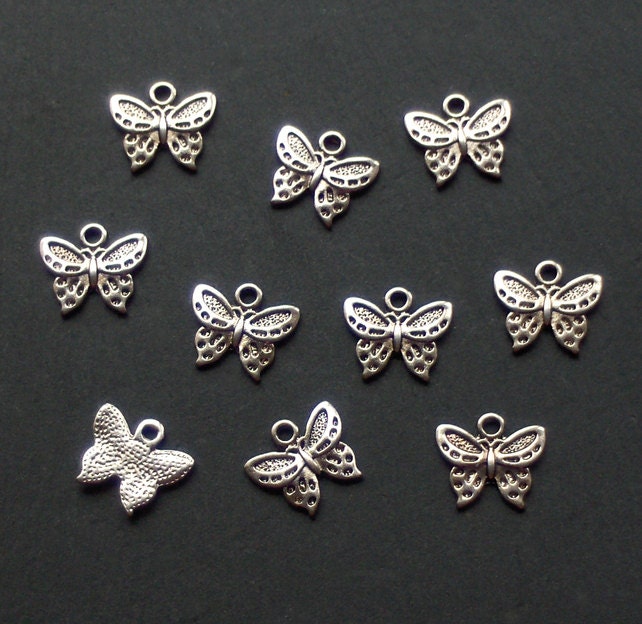 Butterfly Charms x 10, tibetan silver style