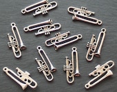 TROMBONE musical instrument Charms x 10, tibetan silver style