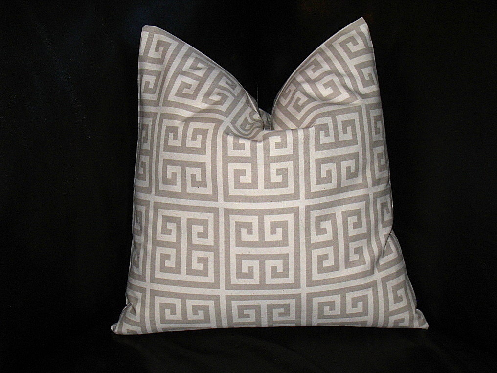 Taupe Greek Key Pillows 18x18 inch Throw Pillow COVERS 18" Tan, Natural MODERN Geometric Decorator Pillows set of TWO