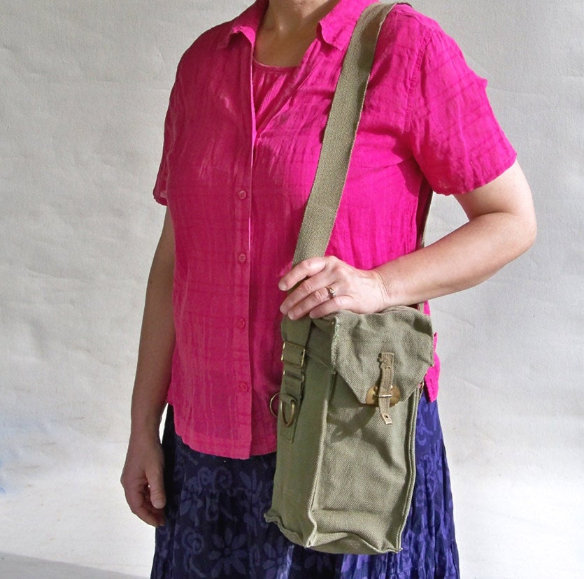 Army Surplus Shoulder Bag - Heavy Canvas & Leather "Very Nice"