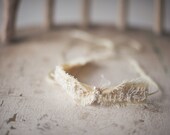 Ivory and yellow linen and lace tie back Headband