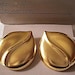 Satin Leaves Clip On Earrings Gold Tone Vintage Avon 1987 Swirl Domed Rounded Edges