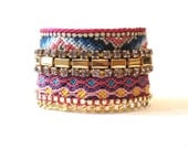 Friendship bracelet statement cuff with vintage and gold plated curb chain - hippie jewelry - statement jewelry - boho chic hippie cuff
