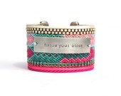 Hot pink ombre cuff bracelet - friendship bracelet cuff - gradient jewelry - boho chic hippie bracelet - bohemian jewelry - pink jewelry