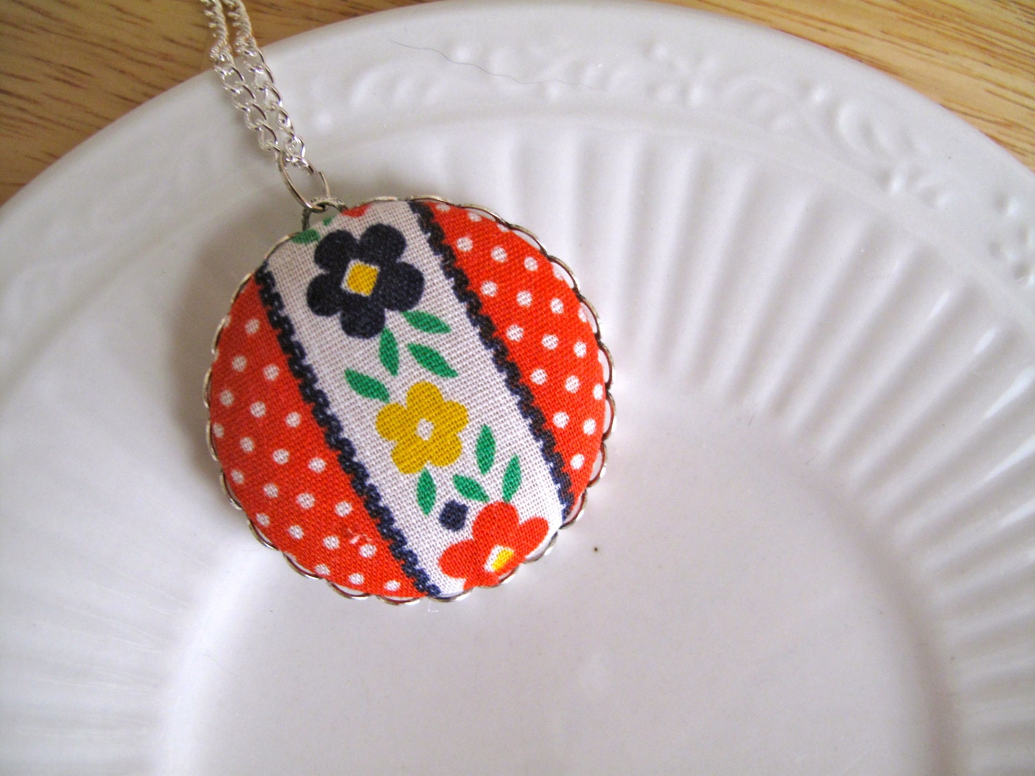 XL button necklace made with vintage fabric