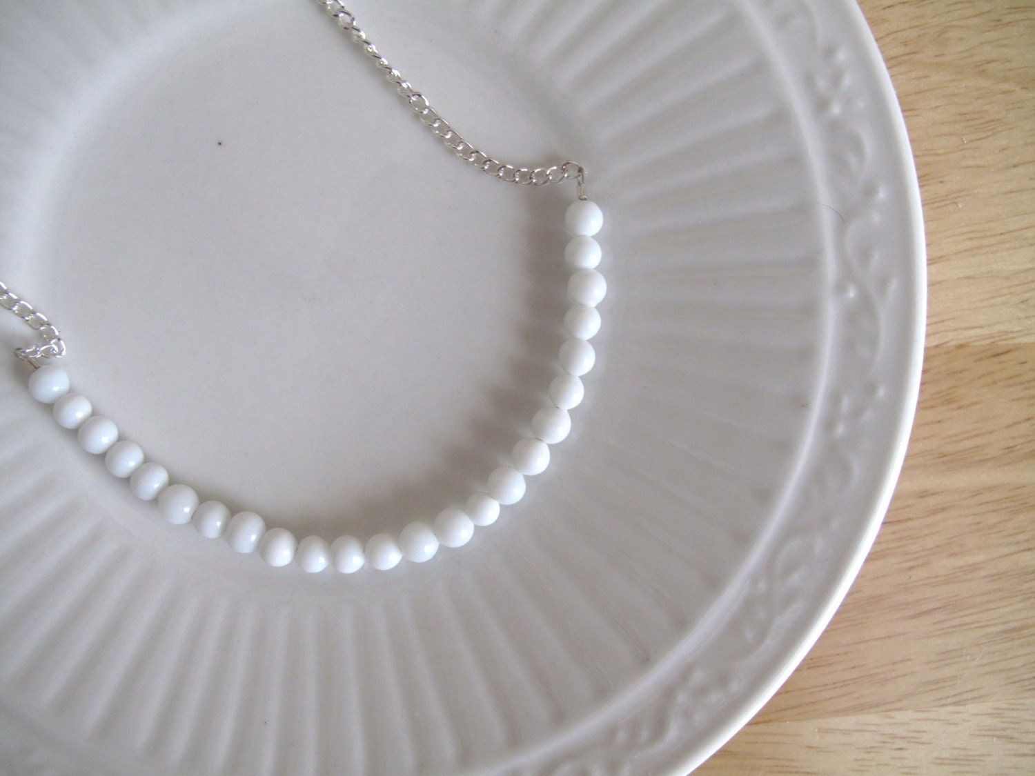 vintage glass bead necklace in white