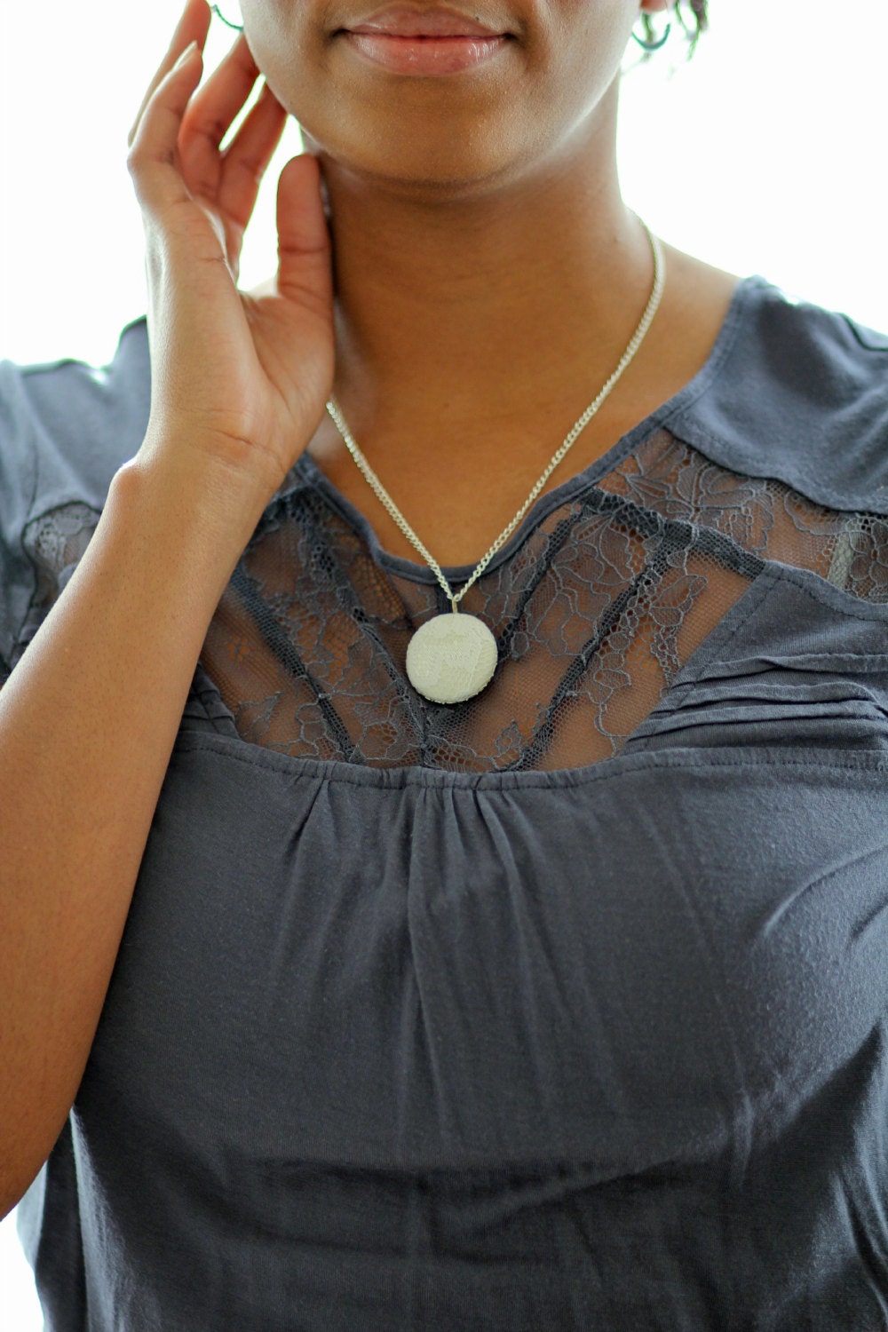 cotton and lace large button necklace: choose your color