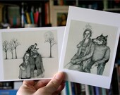 Postcards Wolf Boyfriend pair postcard mini print 4x6 glossy cards