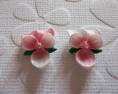 NEW: White with Pink Violet with Chaton Rhinestone Center Flowers 14 X 12mm Cabochons - Qty 2