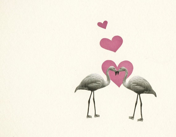 Love Birds - Bird art, grey and pink, flamingo print, lovehearts, nursery wall art, kids room, romantic gift for her 8x10" Collage Print