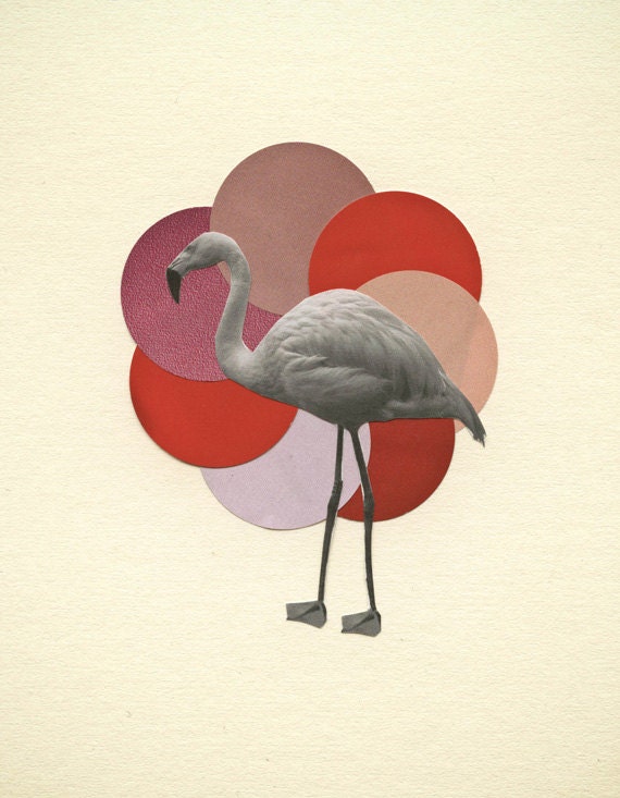 Flamboyant - Bird art, flamingo, kitsch wall decor, pink, red, kids room, nursery 8x10" Giclee Print