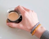 Crochet Bracelet . Grey & Mustard .