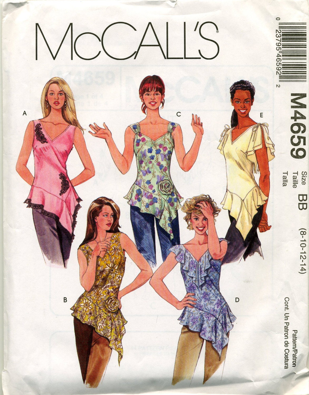 Misses' Tops and Flower Sewing Pattern - McCall's 4659 - Sizes 8, 10, 12