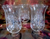 Five Vintage Clear Cut Glass Etched Clusters of Grapes with Draped Vines Lamp Shades