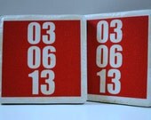 Save the Date, set of 4 coasters set in Italian stone