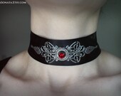 Gothic Architecture  - Black choker with red as fire Swarovski stone