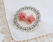 Flower Stud Earrings - Pink Cabochons