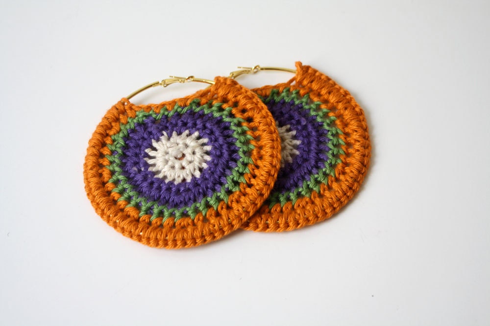 Crochet earrings orange moon