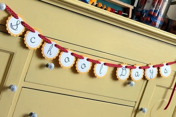 School Days Banner. Back to School Banner. Welcome Back. School Banner. Red yellow white banner. Teacher Banner. Classroom Banner. Il_570xn