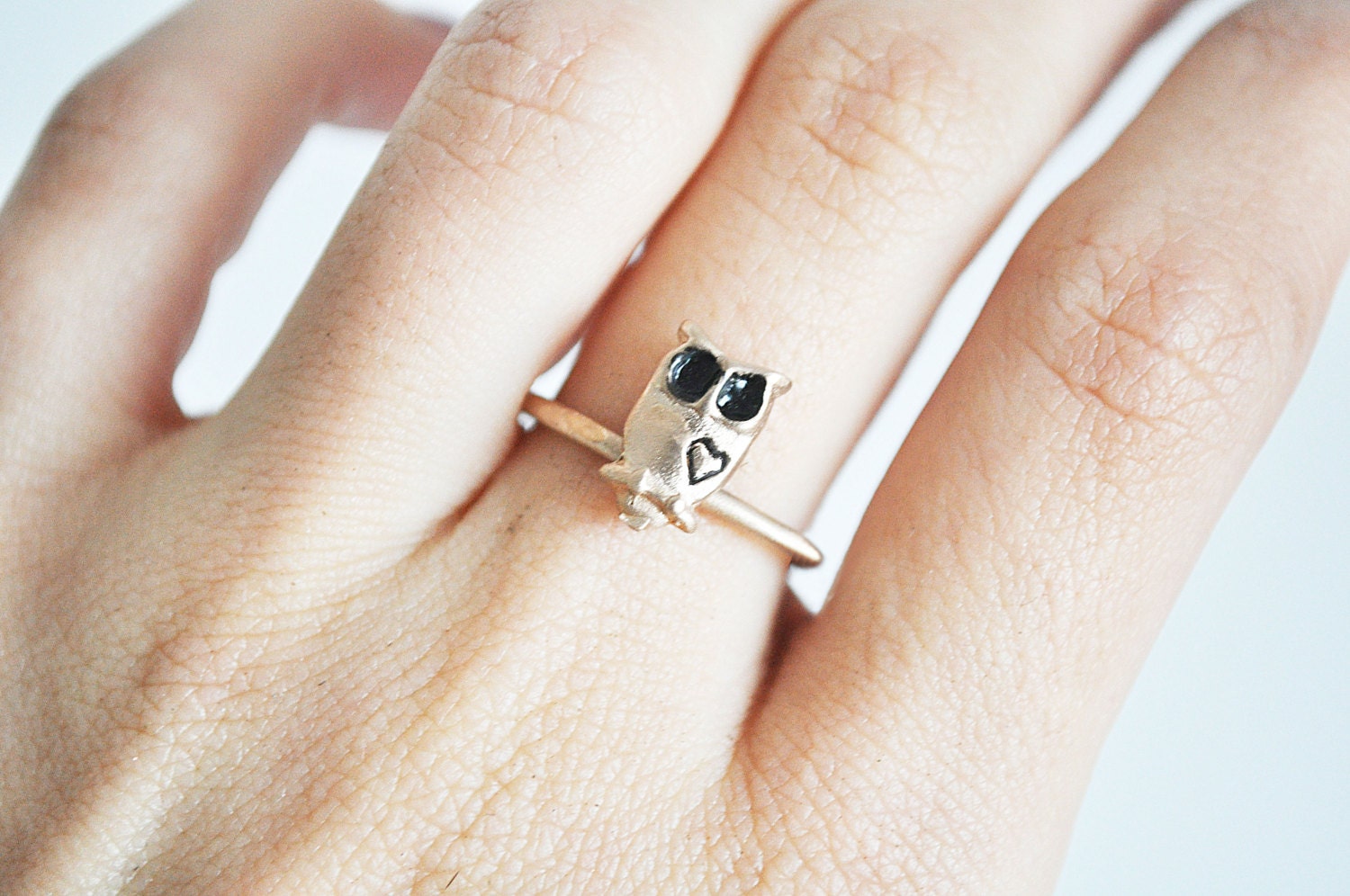 hearted owl ring - bronze - free shipping