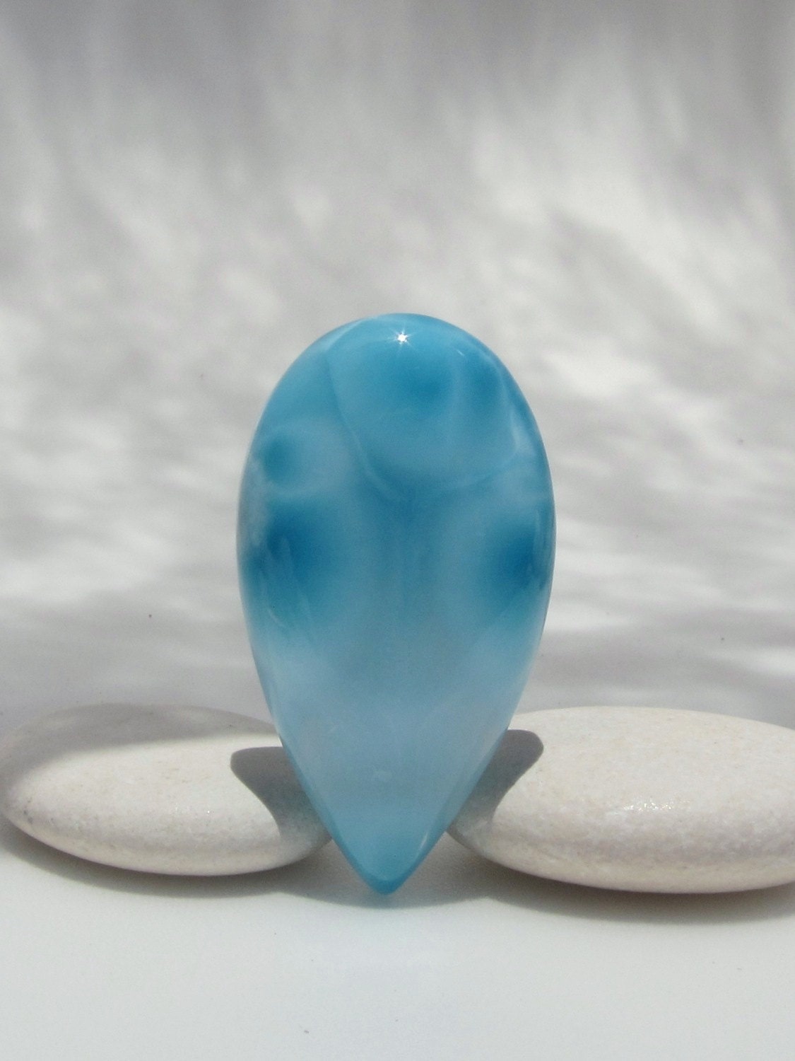 Larimar turtleback cabochon, nice translucent cobalt blue Larimar pear - 71.5 ct