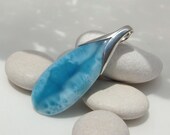 Larimar drop pendant, The Fruit of Life - superb aquatic blue Larimar organic drop