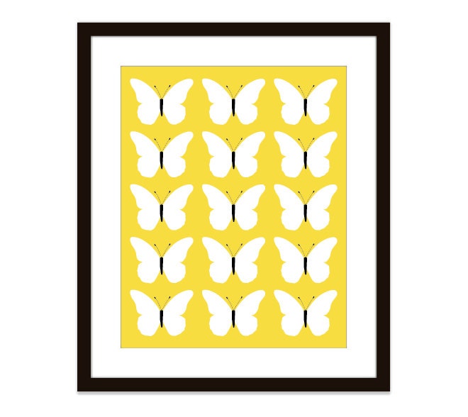 Butterflies Digital Print - Yellow Lemon Zest Spring Summer Decor - Modern - Wall Art - Yellow Black White - Insect - Under 20