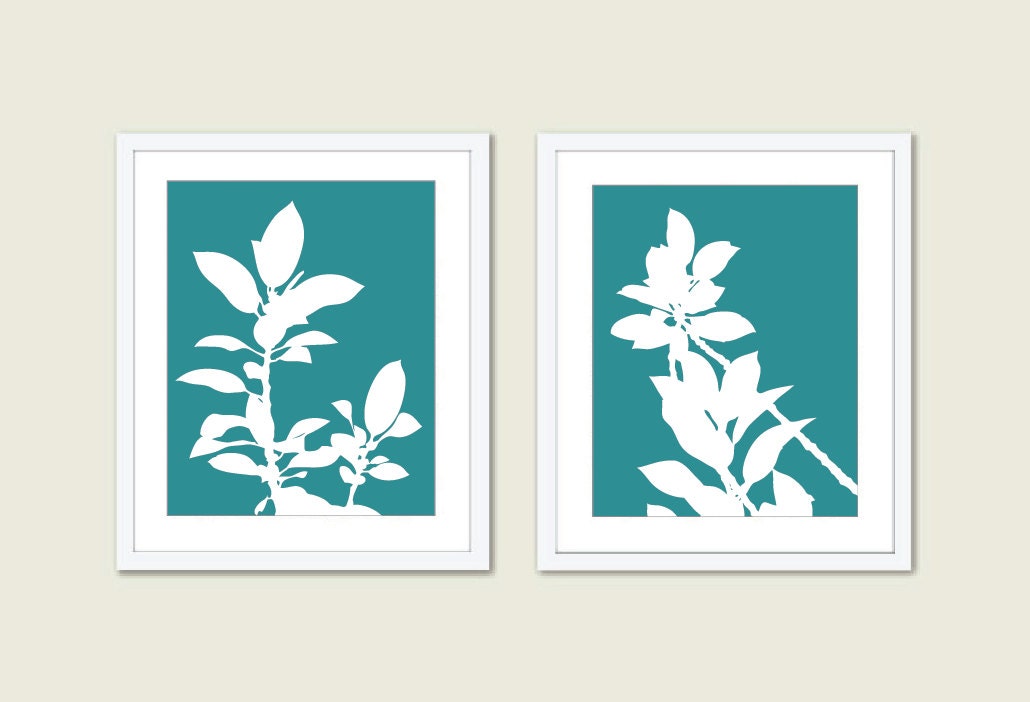 Botanical Digital Print Set Wall Art Home Decor Office Plant Leaf Orange Foliage Teal Blue