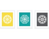 Mandala Art Print Set Wall Art Modern Home Decor Meditation Spiritual Circle - Yellow Teal Blue Charcoal grey - Spring Summer Fall Colors