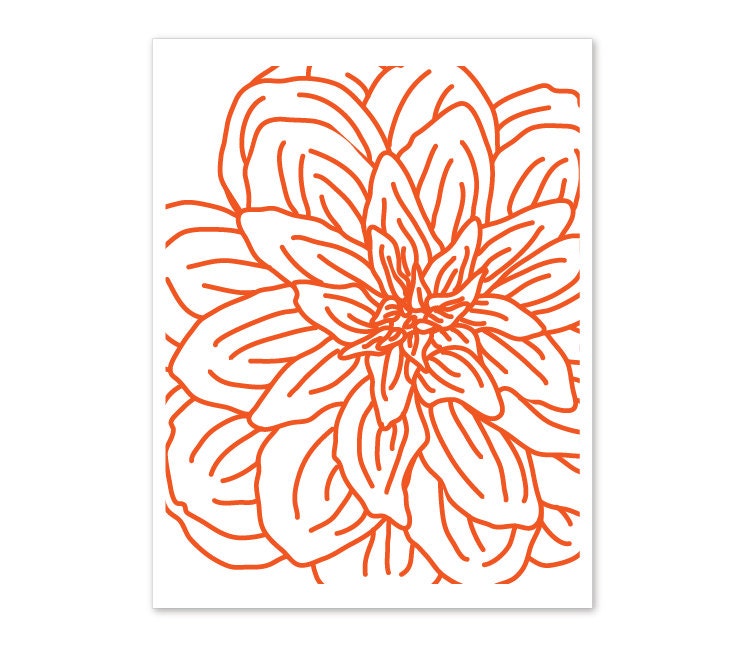 Modern Flower  Digital Print Tango Tangerine Orange  - Wall Art  - Home Decor - Spring Summer - Under 20