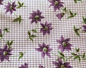1970' s Vintage Floral Fabric White Purple Gingham Check and Purple Flowers by the yard