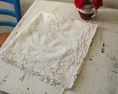 Absolutely Stunning Hand-Embroidered French Linen Vintage Tablecloth - circa 1970s
