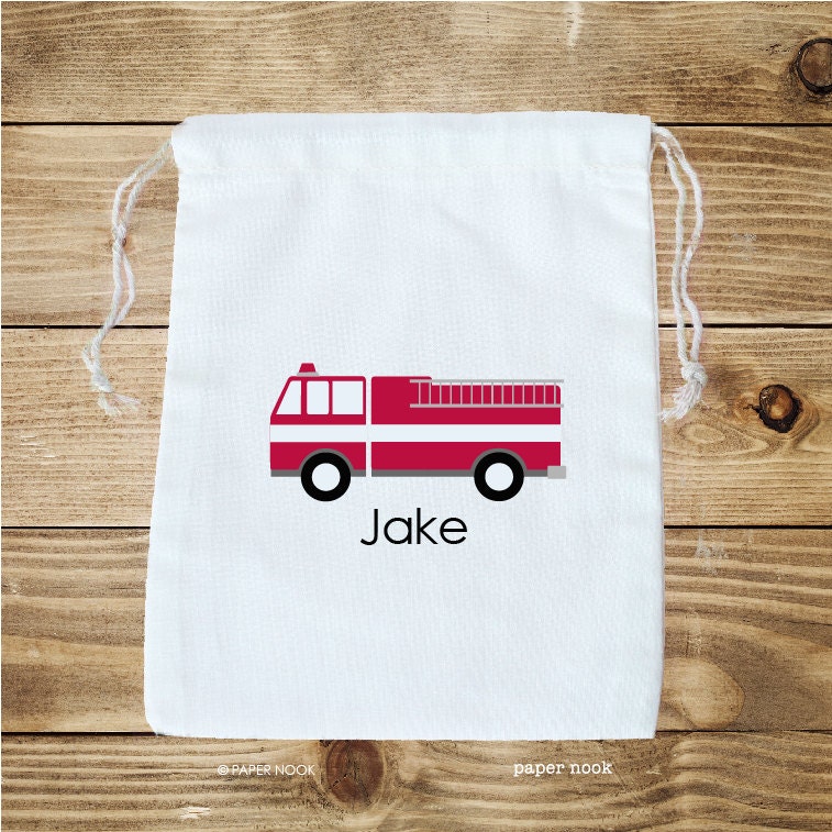 Fire Truck Personalized Cotton Favor Bag