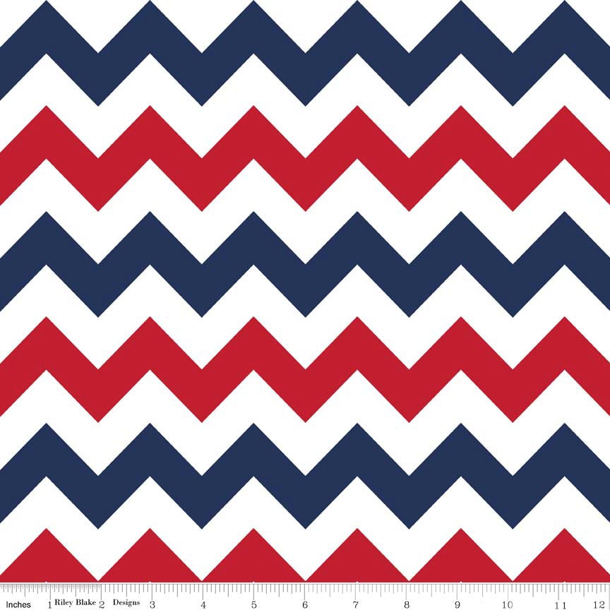 Red White and Blue 4th of July Medium Chevron Cotton for Riley Blake, 1 Yard