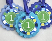 12 Boys 1st Birthday Favor Tags - Blue Polkadots - Personalized - Boys Birthday Party Decorations