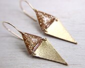 gold glitter and gold leather triangle earrings - color block earrings