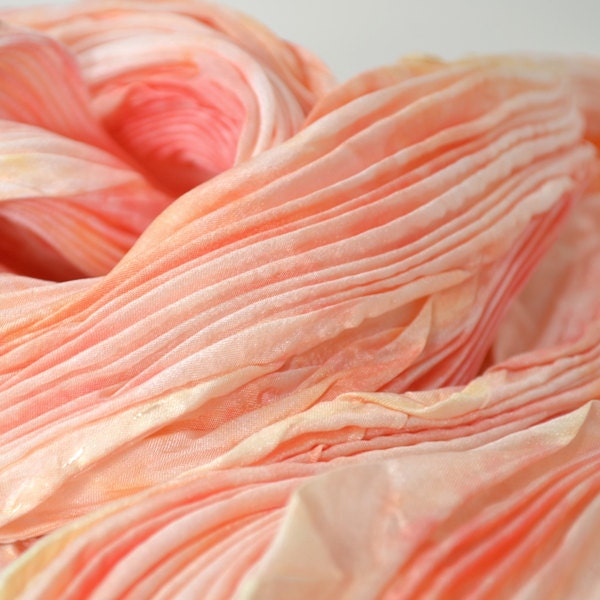 Peach and Yellow Pleated Silk Scarf